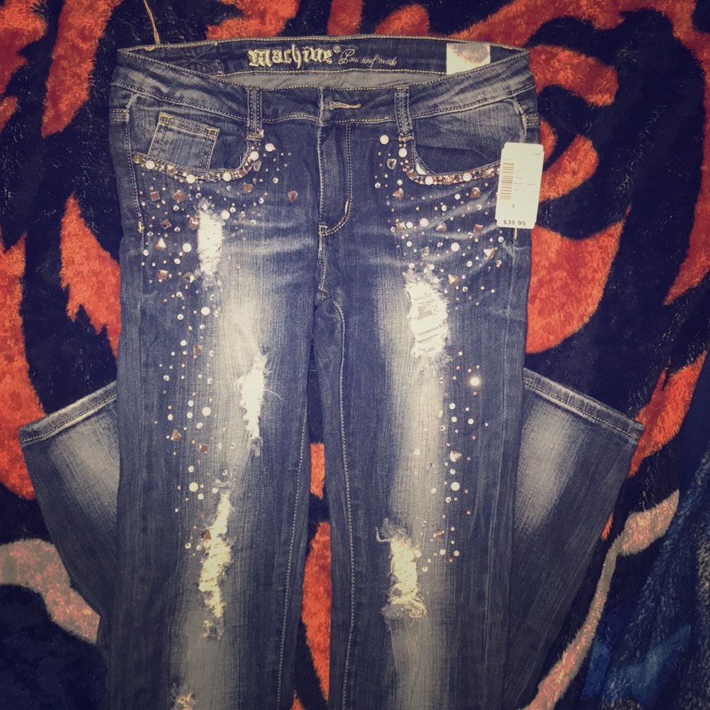 😍RHINESTONE RIPPED JEANS